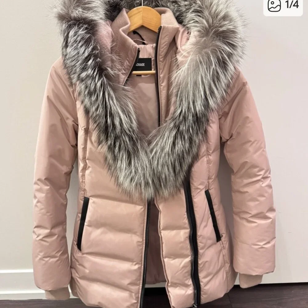 MACKAGE Soft Pink Adali Silver Fox Fur Signature Collar Down Coat - Picture 3 of 16